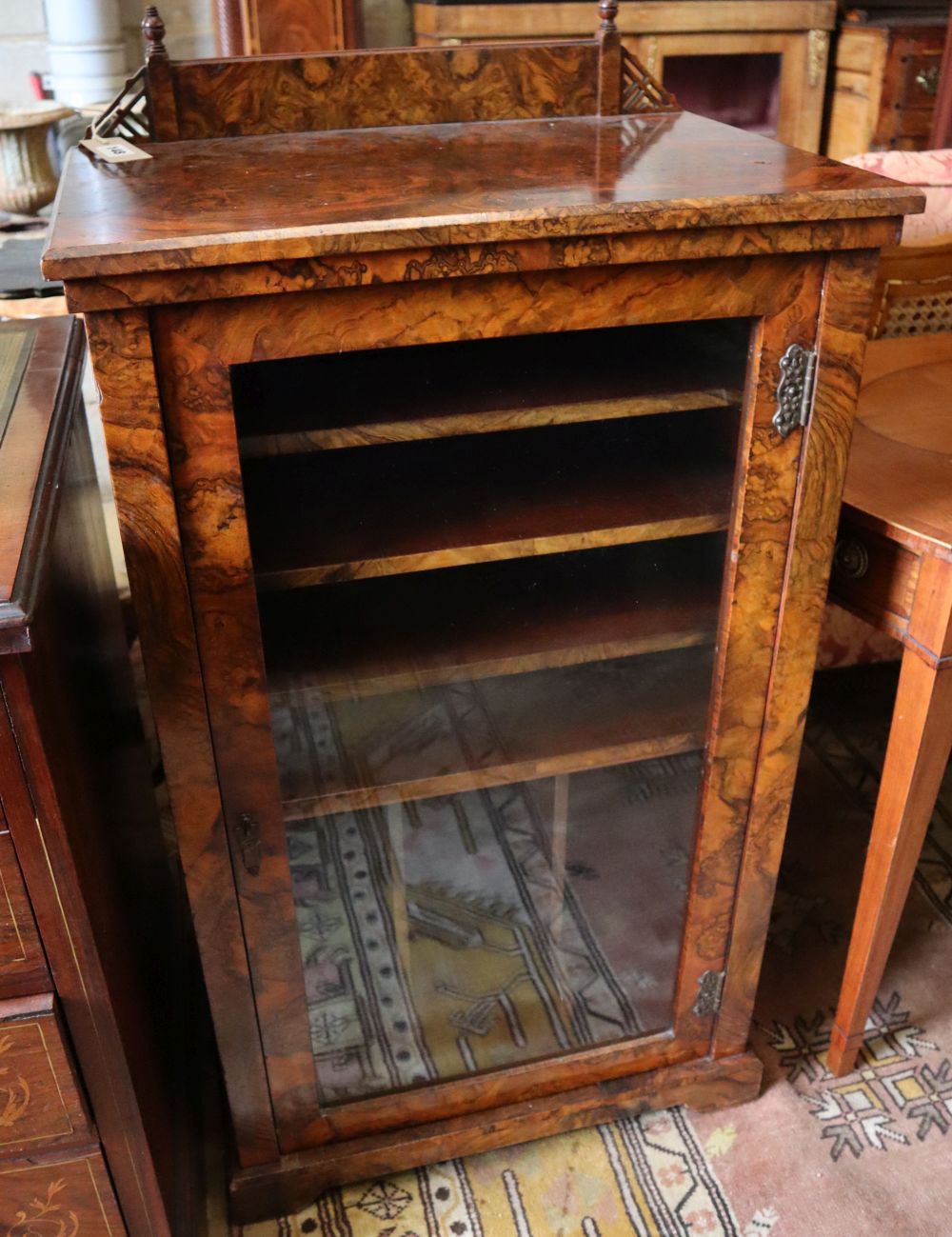 A late Victorian burr walnut sheet music cabinet, width 57cm depth 39cm height 100cm